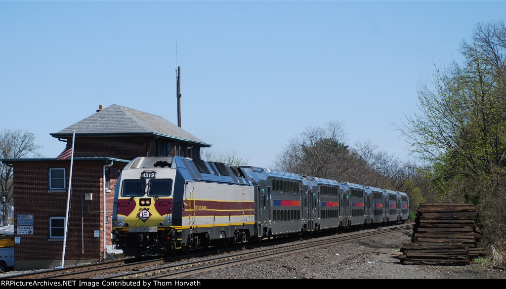 NJT 4519 leads train 5123 past the former CNJ BOYD Tower